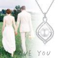 wholesale 925 Sterling Silver Pearl Pendant Necklace White Gold Plated Teardrop Beaded Infinity Frame-0-4