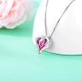 wholesale 925 Sterling Silver Austrian Crystal Pink Horse Head Heart Pendant Necklace-0-2