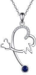 wholesale 925 Sterling Silver Heartbeat Pendant with Blue Sapphire Necklace Gift for Nurses Doctors Medical Students-0-0