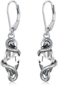 wholesale Sterling Silver Crystal Vintage Snake Dangle Drop Leverback Earrings for Women-Clear White