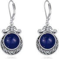 wholesale 925 Sterling Silver Peridot Pink Opal Larimar Black Onyx Lapis Lazuli Filigree Teardrop Earrings-Lapis Lazuli Earrings