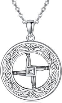 wholesale 925 Sterling Silver Round Celtic Knot Irish Saint Brigid's Cross Pendant Necklace for Women Girls  45cm Chain Length-Ancient