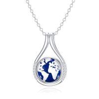 wholesale 925 Sterling Silver Green Moss Agate World Map Pendant Necklace Travel s for Women-Lapis Lazuli Earth Necklace-03-Lapis Lazuli Earth Necklace