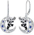wholesale Sterling Silver Moonstone Cat Fox Panda Dangle Earrings Celtic Crescent Animal Jewelry Gift-0-12