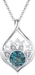 wholesale 925 Sterling Silver Crushed Turquoise & Zircon Lotus Pendant Necklace 24.5x16mm-0-0