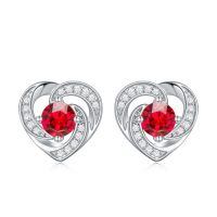wholesale 925 Sterling Silver Birthstone Heart Stud Earrings Jewelry Gifts for Women-Silver-07-Jul-Zirconia