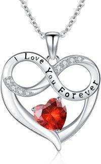 wholesale 925 Sterling Silver 12 Month Birthstone Necklace for Women I Love You Forever Engraved Heart Pendant 18 +2 Chain Valentine Mother s Day Birthday Christmas Gift-07-Jul-Lab Created Ruby