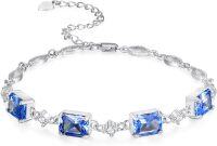 wholesale Sterling Silver Baguette Birthstone Bracelet for Women Mom Grandma-Sapphire