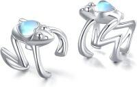 wholesale 925 Sterling Silver Frog Shape Moonstone Clip-On Cartilage Ear Cuffs for Men & Women - Vintage Style Non-Pierced Studs-Frog