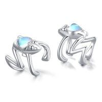 wholesale 925 Sterling Silver Frog Shape Moonstone Clip-On Cartilage Ear Cuffs for Men & Women - Vintage Style Non-Pierced Studs-Frog