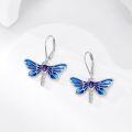 wholesale 925 Sterling Silver Dragonfly Leverback Drop Dangle Earrings with Blue Enamel and Purple Gemstone-0-1