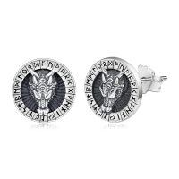 wholesale 925 Sterling Silver Viking Rune Dragon Head Stud Earrings for Men & Women-dragon