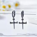 wholesale 925 Sterling Silver Black Cross Nail Hoop Earrings with Turquoise and Malachite for Men Women PUNK GOTHIC s 4cm Long-0-1