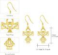wholesale Gold 925 Sterling Silver Angel Wing Dangle Earrings Religious s for Women Girls 23mm x 9mm-0-2