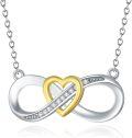 wholesale 925 Sterling Silver Infinity Heart Pendant with Yellow Gold Plated Accents and White Cubic Zirconia Stones Necklaces for Women-0-0