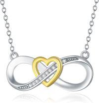 wholesale 925 Sterling Silver Infinity Heart Pendant with Yellow Gold Plated Accents and White Cubic Zirconia Stones Necklaces for Women-infinity heart necklace