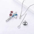 wholesale 925 Sterling Silver Cross Urn Necklace Blue Hummingbird Red Flower Cremation Memorial Pendant-0-3