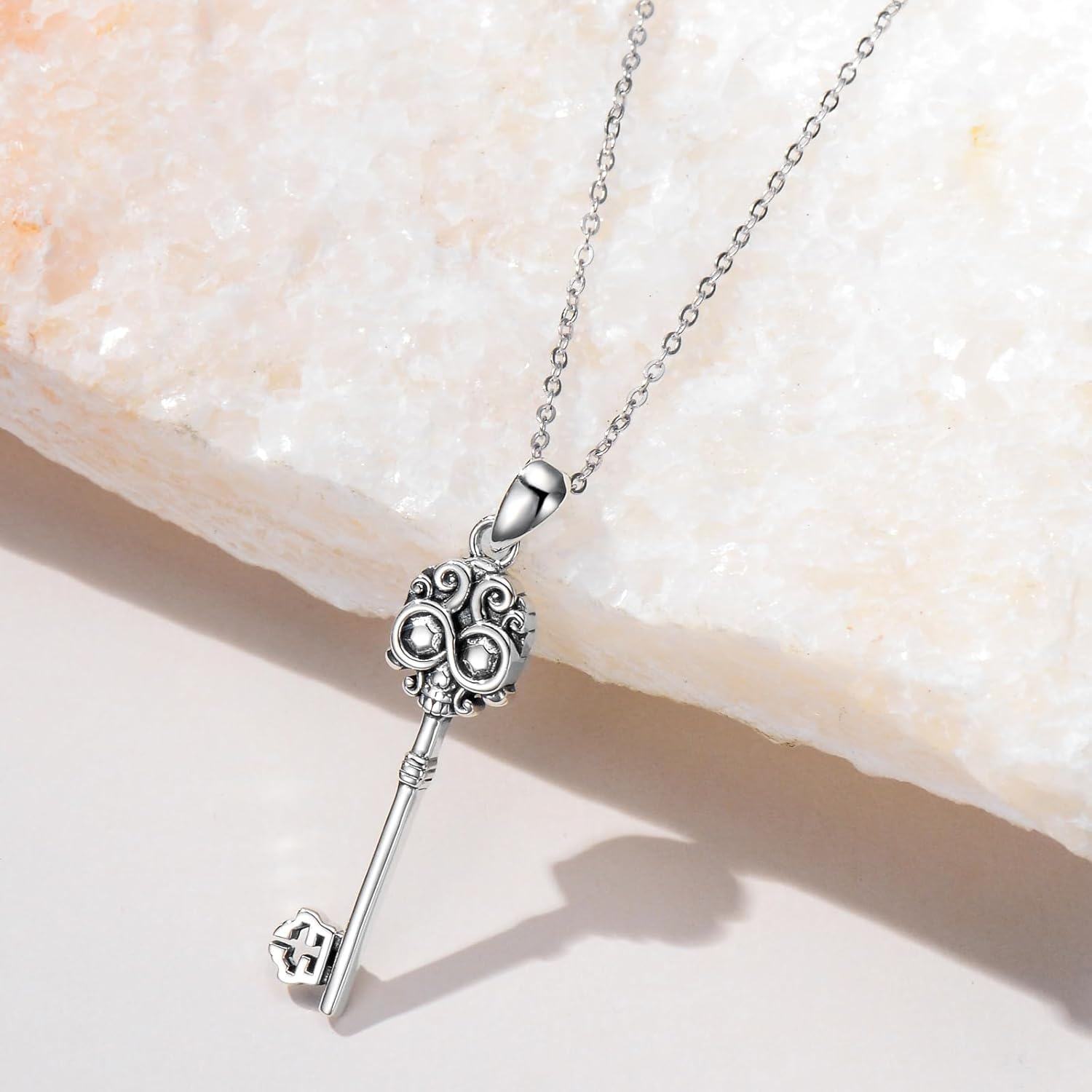 Sterling Silver Key Pendant Necklace with Butterfly Skull Saturn for Women Men-0-2