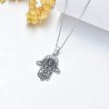 wholesale 925 Sterling Silver Blue Sapphire Evil Eye Hamsa Hand Pendant Necklace with Floral Design-0-5