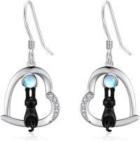 wholesale 925 Sterling Silver Hypoallergenic Cat Soccer Moon Witch Black Dangle Earrings for Women-Black Cat