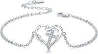 wholesale 925 Sterling Silver Heart Cross Charm Bracelet for Women-Cross Bracelet(Silver)