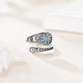 wholesale 925 Sterling Silver Turquoise Stone Sun & Moon Open Adjustable Ring Set for Women-0-1