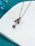 TOUPOP Sterling Silver Crystal Red Heart Pendant Necklace For Women-0-3