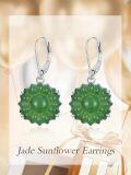 wholesale 925 Sterling Silver 925 Green Jade Flower Drop Earrings for Women-0-2