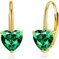 wholesale 14K Gold Heart-Shaped Green Stone Leverback Dainty Earrings-0-0