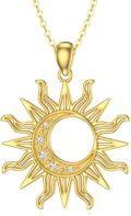 wholesale Gold 925 Sterling Silver Lab-Grown Cubic Zirconia Sun Pendant Necklace for Women-0-0