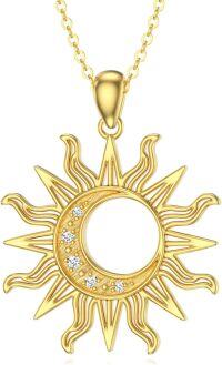 wholesale Gold 925 Sterling Silver Lab-Grown Cubic Zirconia Sun Pendant Necklace for Women-Type 1