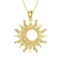 wholesale Gold 925 Sterling Silver Lab-Grown Cubic Zirconia Sun Pendant Necklace for Women-Type 1
