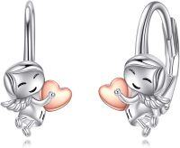 wholesale 925 Sterling Silver Angel Heart Huggie Hoop Earrings Gift for Women-Angel