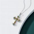 wholesale 925 Sterling Silver Turquoise Cross Necklace for Women - Religious Jewelry with Green Stone, 18+2 Chain, S925, Hypoallergenic, Gift Box-0-1