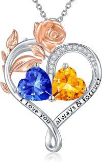 wholesale Sterling Silver Rose Quartz Heart Birthstone Necklace for Women Valentine s Day Gift-09-11-Sep-Nov Birthstones