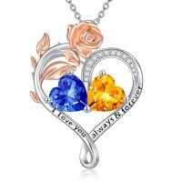 wholesale 925 Sterling Silver Rose Quartz Heart Birthstone Necklace for Women Valentine s Day Gift-09-11-Sep-Nov Birthstones