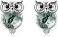 wholesale 925 Sterling Silver Green Agate Owl Stud Earrings - Cute Animal Jewelry for Women-0-0
