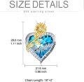 wholesale 925 Sterling Silver Blue Crystal Heart with Gold Sunflower and Cubic Zirconia Accents Pendant Necklace for Daughter-0-3
