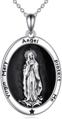 wholesale 925 Sterling Silver Virgin Mary Angel Protect Me Religious Medal Necklace Catholic s for Men & Women-Virgin Mary Necklace