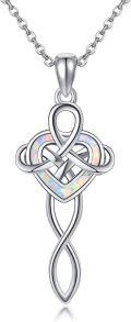 wholesale 925 Sterling Silver Heart-Shaped Opal Celtic Knot Pendant Necklace s for Women Christmas-0-0