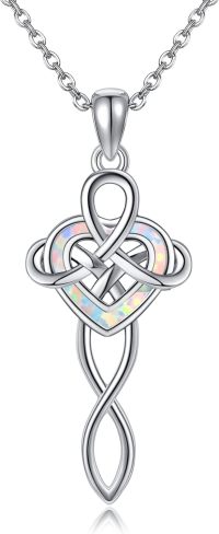 wholesale 925 Sterling Silver Heart-Shaped Opal Celtic Knot Pendant Necklace s for Women Christmas-Heart Celtic