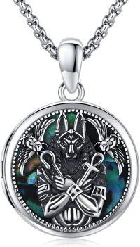 wholesale 925 Sterling Silver Abalone Shell Egyptian Anubis Pendant Necklace for Women and Men-C-Locket Necklace