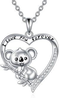 wholesale 925 Sterling Silver Koala Love You Forever Heart Pendant Necklace for Women Girls Gifts-Koala