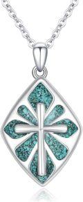 wholesale 925 Sterling Silver Blue Opal Cross Pendant Necklace for Women and Men-0-7