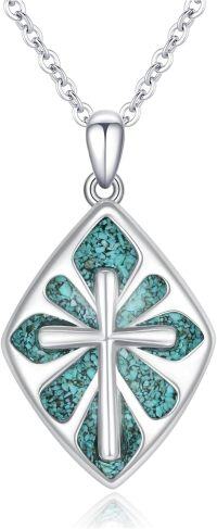 wholesale Sterling Silver Abalone Malachite Turquoise Cross Necklace for Women Men-Gravel Turquoise Cross Necklace