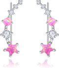 wholesale 925 Sterling Silver Pink Opal & CZ Star Ear Climber Earrings for Women Girls -0-0