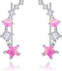 wholesale 925 Sterling Silver Pink Opal & CZ Star Ear Climber Earrings for Women Girls -Purple Opal