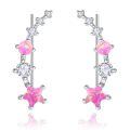 wholesale 925 Sterling Silver Pink Opal & CZ Star Ear Climber Earrings for Women Girls -0-0