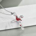 wholesale 925 Sterling Silver Cross with Enamel Red Cardinal Bird Charm Pendant Necklace for Women Girls  45cm Chain Length-0-4
