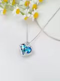 TOUPOP Sterling Silver Crystal Rose Butterfly Heart Pendant Necklace-0-4